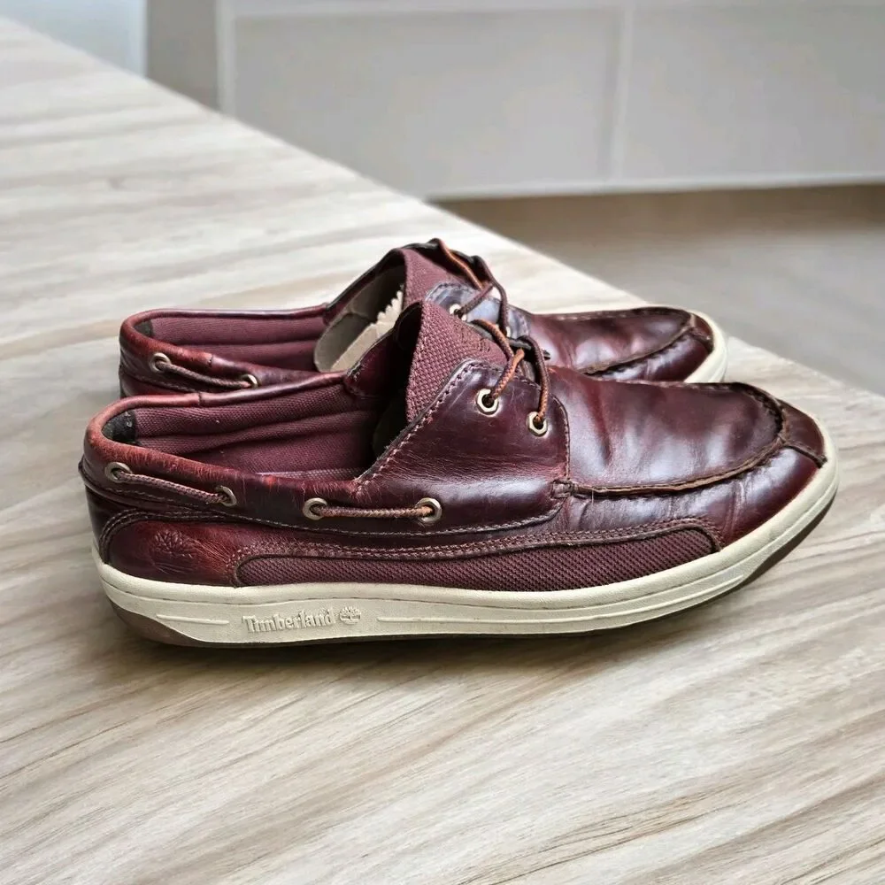 TIMBERLAND 2 Eye Boat Shoes‎ Burgundy Leather Deck Shoes 10.5